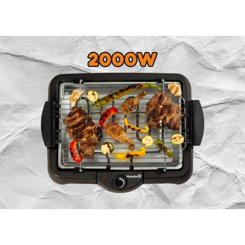 Gratar electric Hausberg HB523, 2000W , 50.5 X 36 cm, Termostat, Negru
