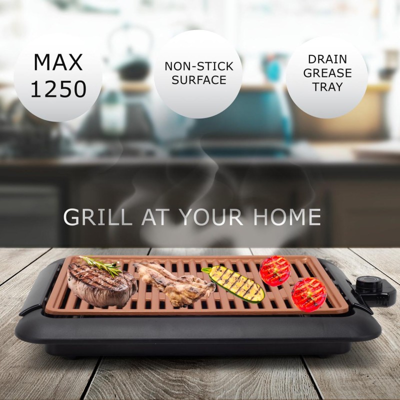 Gratar electric Hausberg HB-536, suprafata neaderenta, detasabila, maro