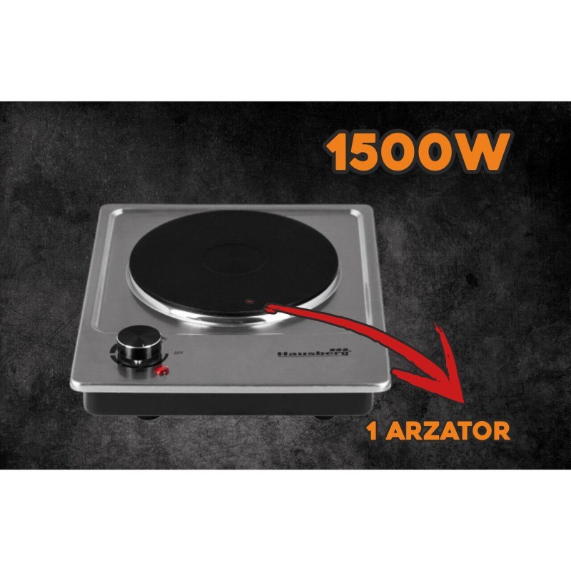 Plita electrica Inox Hausberg HB-546, 1500 W, 1 arzator, termostat