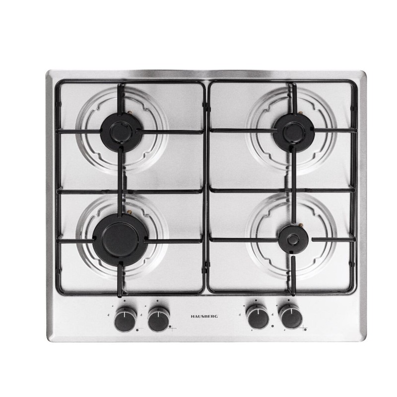 Plita incorporabila Hausberg HB-555, aprindere electrica, gaz, 4 arzatoare, sistem siguranta, Inox
