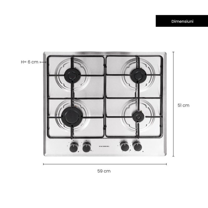 Pachet incorporabil Cuptor electric Hausberg HB-8051IN, Clasa A, 76L, 2000W, Negru/Inox, Plita Incorporabila HB-555, 4 arzatoare, Gaz, Inox, Hota incorporabila decorativa HB-1220, Putere de absorbtie 450 m3/h, 2 motoare, 60 cm, Inox