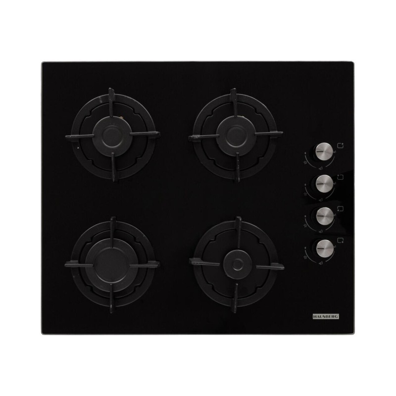 Pachet incorporabil HAUSBERG Cuptor electric HB-8051IN, 2000 W, 76 l, 4 Functii, Clasa A, Plita HB-567NG, Gaz, 4 arzatoare, Sistem de siguranta GAZ, Gratar din fonta, Material Sticla, Negru/Inox
