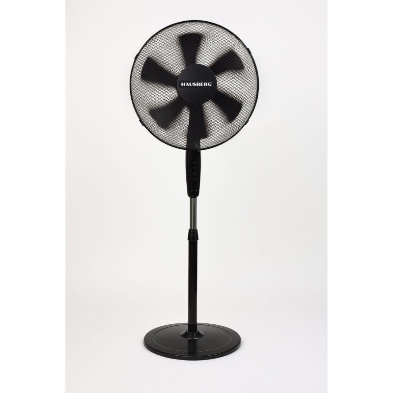 Ventilator cu picior Hausberg HB-5860NG, 55W, 3 viteze, diametru 46 cm, temporizator, negru