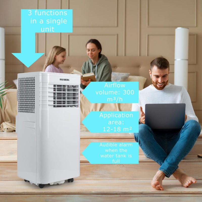 Aparat aer conditionat portabil Hausberg HB-5960AB, 9000 BTU, 1920W, 300 m3/h, LCD, alb