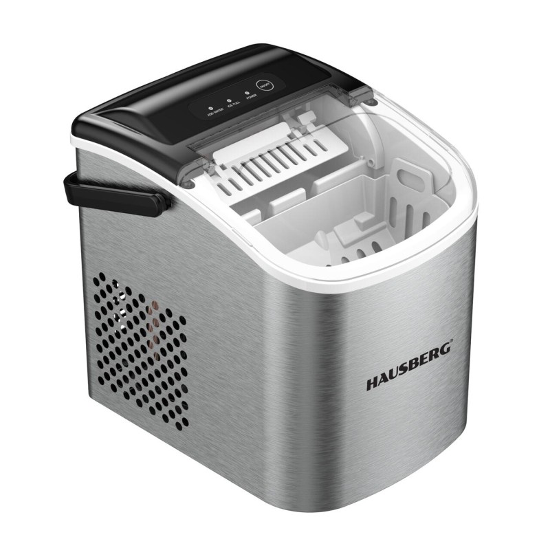 Aparat de preparat gheata HAUSBERG HB-6019IN, capacitate vas apa 1.2 litri, productie cuburi gheata 12-15 kg / 24 ore, capacitate de stocare 0.6 kg, 9 cuburi/6-9 min, argintiu