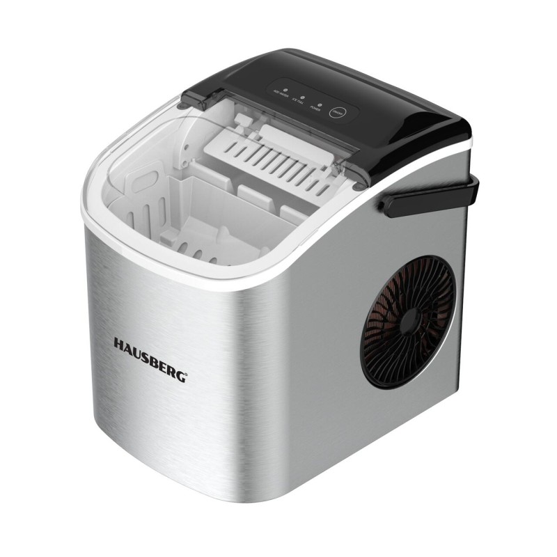 Aparat de preparat gheata HAUSBERG HB-6019IN, capacitate vas apa 1.2 litri, productie cuburi gheata 12-15 kg / 24 ore, capacitate de stocare 0.6 kg, 9 cuburi/6-9 min, argintiu