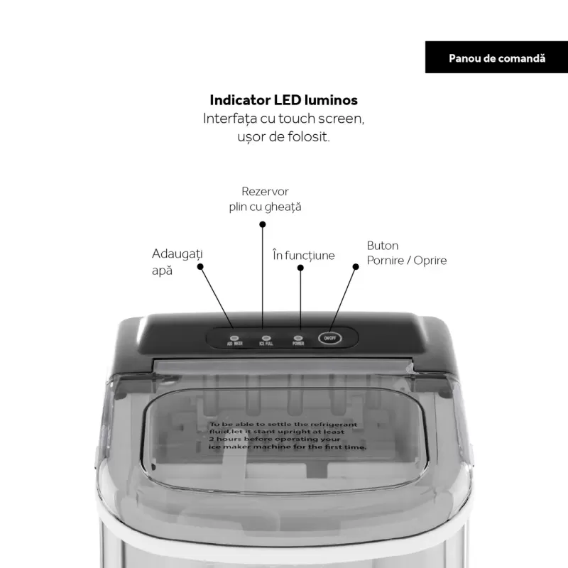 Aparat de preparat gheata HAUSBERG HB-6019IN, capacitate vas apa 1.2 litri, productie cuburi gheata 12-15 kg / 24 ore, capacitate de stocare 0.6 kg, 9 cuburi/6-9 min, argintiu