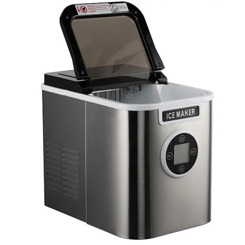 Aparat de preparat gheata HAUSBERG HB-6020, capacitate vas apa 2.2 litri, productie cuburi gheata 12 kg / 24 ore, capacitate de stocare 0.8 kg, posibilitate selectare dimensiune cuburi, argintiu