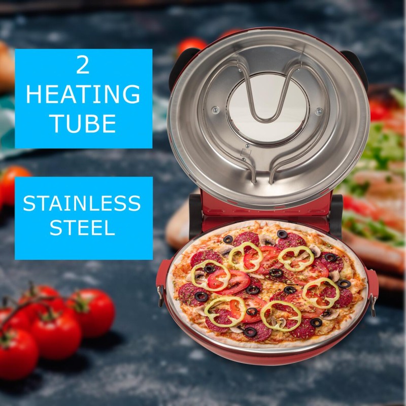 Cuptor special pentru pizza XL HAUSBERG HB-675RS cu suprafata de coacere din piatra, termoregulator pana la 405° C, Rosu
