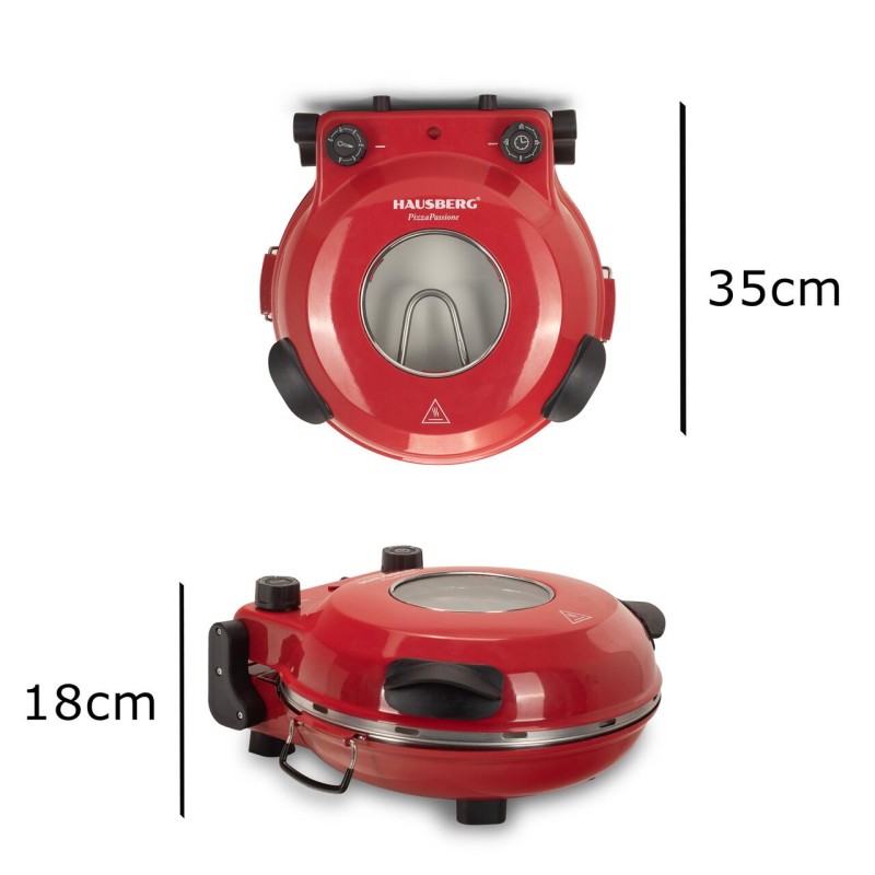 Cuptor special pentru pizza XL HAUSBERG HB-675RS cu suprafata de coacere din piatra, termoregulator pana la 405° C, Rosu