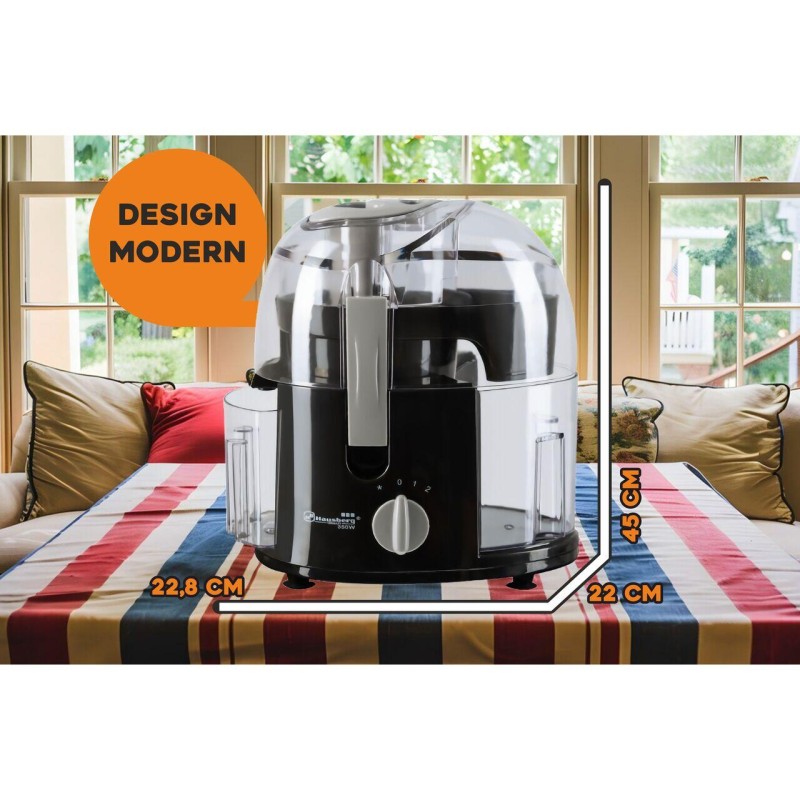 Storcator de fructe Hausberg HB7500NG, 2 viteze, lame inox, 400ml, 350 W, Negru