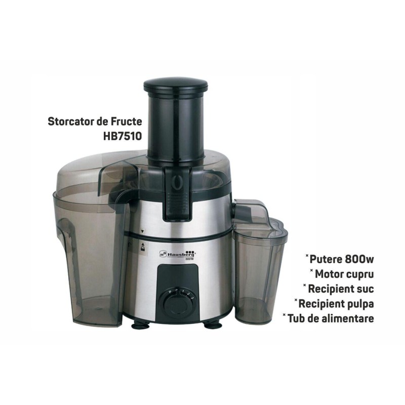 Storcator de Fructe Hausberg HB7510, 800W,Inox/Negru, Lame Otel Inoxidabil