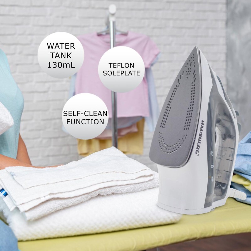 Fier de calcat Hausberg HB-7807VR, talpa ceramica, jet de abur 12g/min, abur pe verticala 25g/min, sistem antipicurare, sistem autocuratare, 2200W