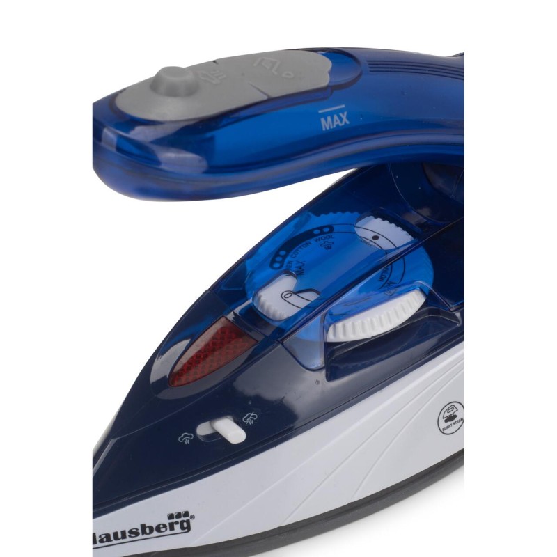 Mini fier de calcat Hausberg HB-7810BL, 1000 W, De voiaj, 75 ml, Ceramica, Auto curatarе, Alb-Albastru