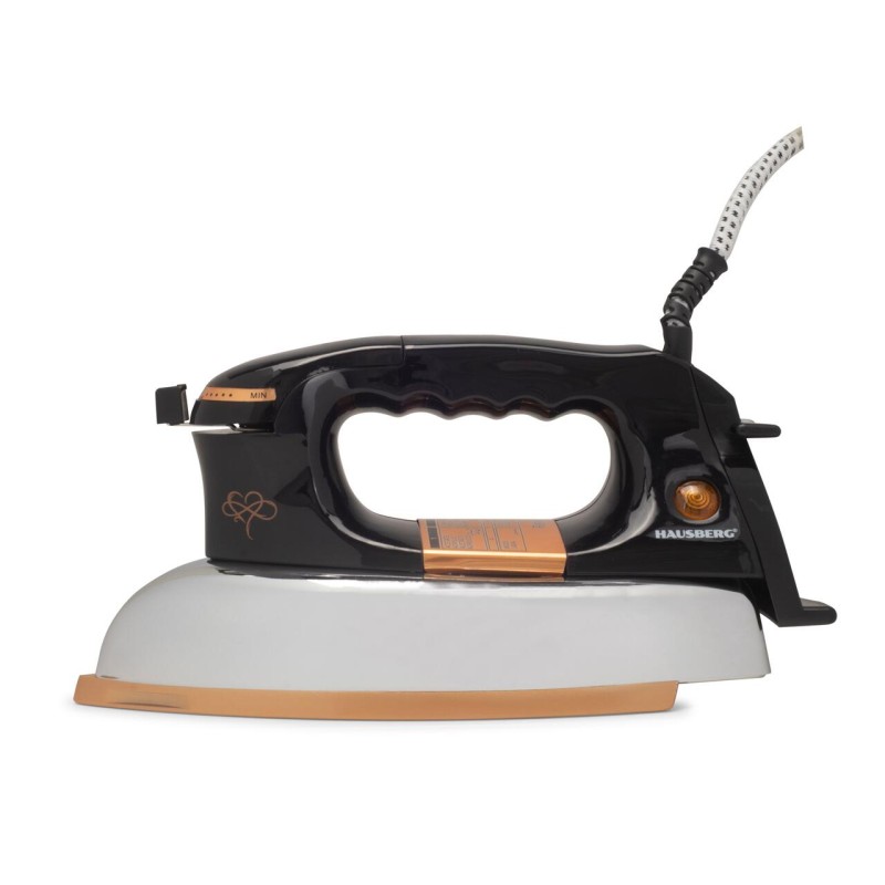 Fier de calcat Retro HAUSBERG HB-7817NG, 1000-1200W, Talpa acoperit ceramic turnat, Termostat, 6 Setari temperatura, Indicator luminos, Protectie supraincalzire, Temperatura 200°C, Negru