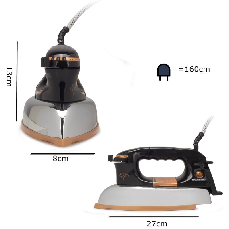 Fier de calcat Retro HAUSBERG HB-7817NG, 1000-1200W, Talpa acoperit ceramic turnat, Termostat, 6 Setari temperatura, Indicator luminos, Protectie supraincalzire, Temperatura 200°C, Negru