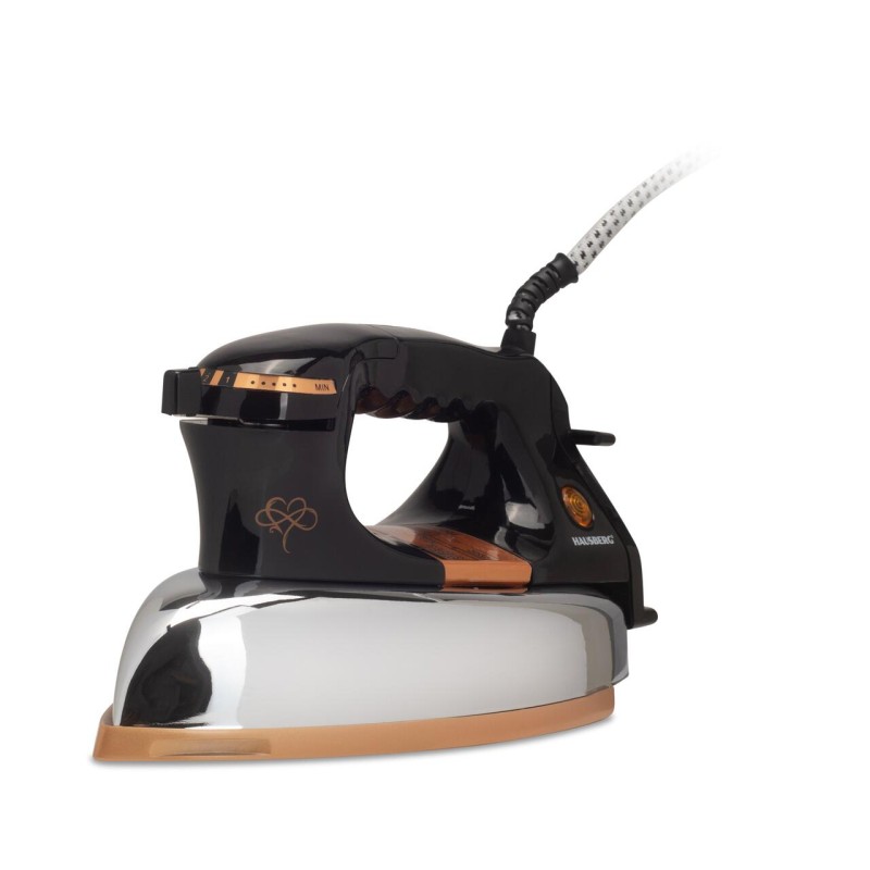 Fier de calcat Retro HAUSBERG HB-7817NG, 1000-1200W, Talpa acoperit ceramic turnat, Termostat, 6 Setari temperatura, Indicator luminos, Protectie supraincalzire, Temperatura 200°C, Negru