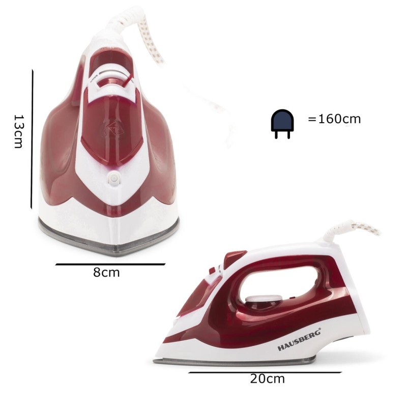 Fier de calcat Hausberg HB-7850RS, 1300W, talpa invelis ceramic, abur vertical, calcare uscata, autocuratare, pulverizare,  rezervor 130ml, Rosu