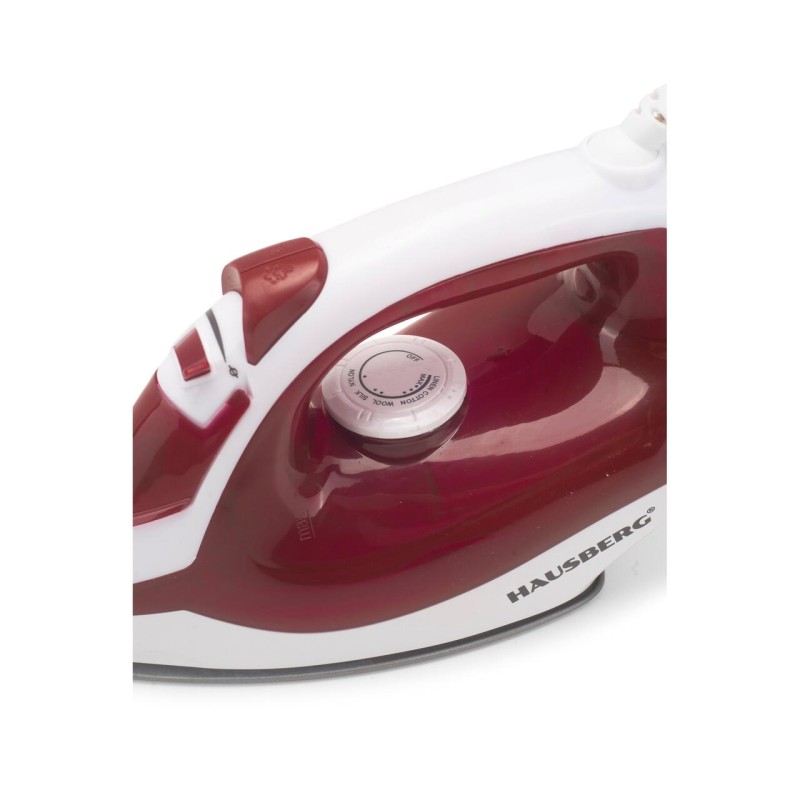 Fier de calcat Hausberg HB-7850RS, 1300W, talpa invelis ceramic, abur vertical, calcare uscata, autocuratare, pulverizare,  rezervor 130ml, Rosu
