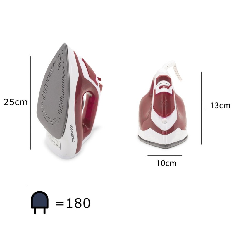 Fier de calcat Hausberg HB-7850RS, 1300W, talpa invelis ceramic, abur vertical, calcare uscata, autocuratare, pulverizare,  rezervor 130ml, Rosu