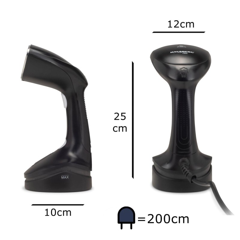 Fier de calcat vertical HAUSBERG HB-7901NG, 1200W, rezervor 200ml detasabil, placa de otel inoxidabil, abur 18g/min, buton on/off, Negru