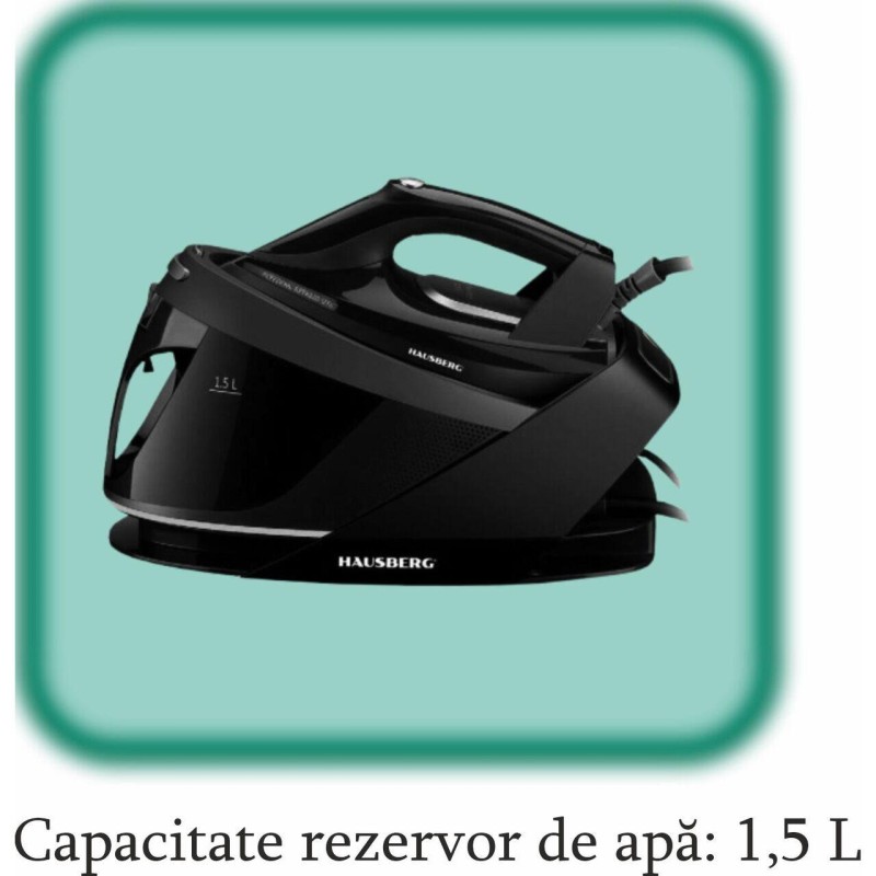 Statie de calcat HAUSBERG HB-7925NG, 3000W, 40-50g/min, 1.5l, auto-curatare, termostat, talpa ceramica, negru