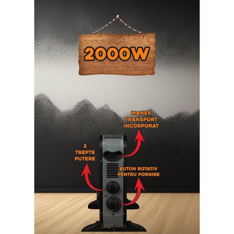 Convector Electric Luxury, Hausberg HB8210, Putere 2000W, 2 Trepte De Putere