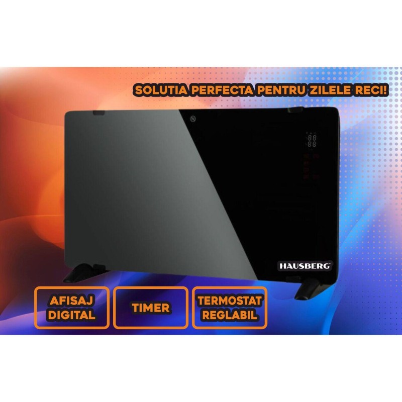 Convector slim cu ecran tactil Hausberg cu telecomanda, termostat si temporizator