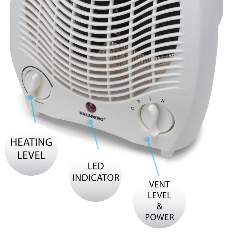 Aeroterma Hausberg HB-8501AB, 2000 W, 2 trepte de putere, termostat reglabil, Alb