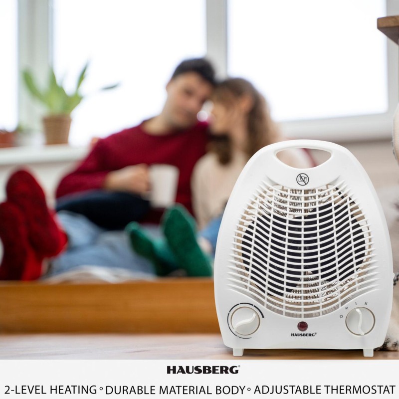 Aeroterma Hausberg HB-8501AB, 2000 W, 2 trepte de putere, termostat reglabil, Alb