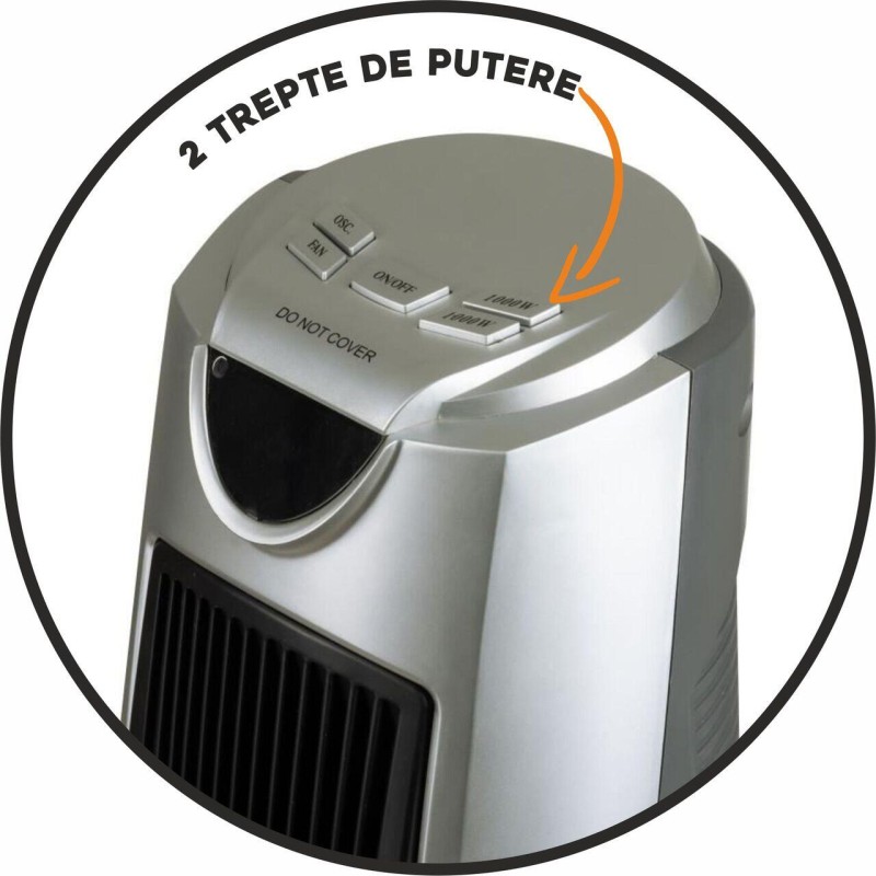 Aeroterma turn Hausberg HB-8503, 2000W, 2 trepte de putere, timer digital, argintiu