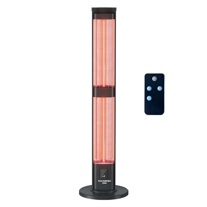 Radiator electric digital cu telecomanda Hausberg HB-8570NG, 3000W, 3 trepte incalzire, tub dublu din fibra de carbon, protectie IP45, termostat digital, Negru