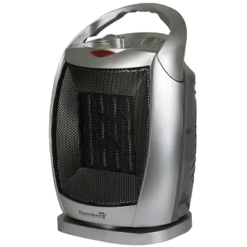 Aeroterma ceramica HAUSBERG HB-8770, 1500W, Termostat Reglabil, 2 Viteze, Functie Ventilator, Siguranta Anti Cadere, Silentios, Maner transport, Argintiu