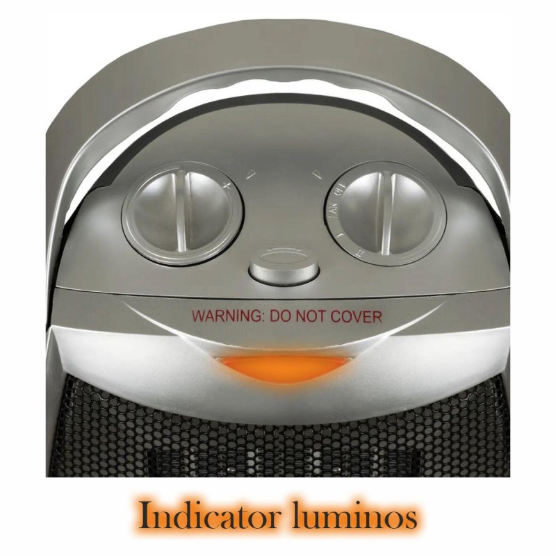 Aeroterma ceramica HAUSBERG HB-8770, 1500W, Termostat Reglabil, 2 Viteze, Functie Ventilator, Siguranta Anti Cadere, Silentios, Maner transport, Argintiu