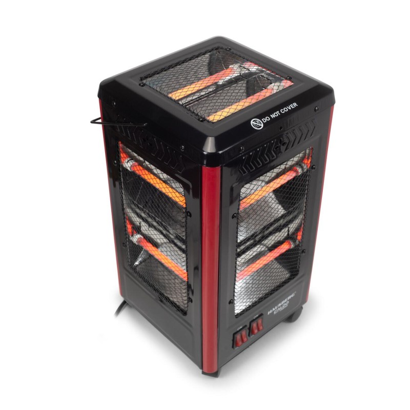 Radiator electric Hausberg HB-8802NG, 2200W, 5 niveluri de putere, incalzire in 5 directii, roti deplasare, maner pentru transport, protectie pentru rasturnare, Negru