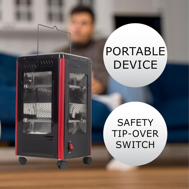 Radiator electric Hausberg HB-8802NG, 2200W, 5 niveluri de putere, incalzire in 5 directii, roti deplasare, maner pentru transport, protectie pentru rasturnare, Negru