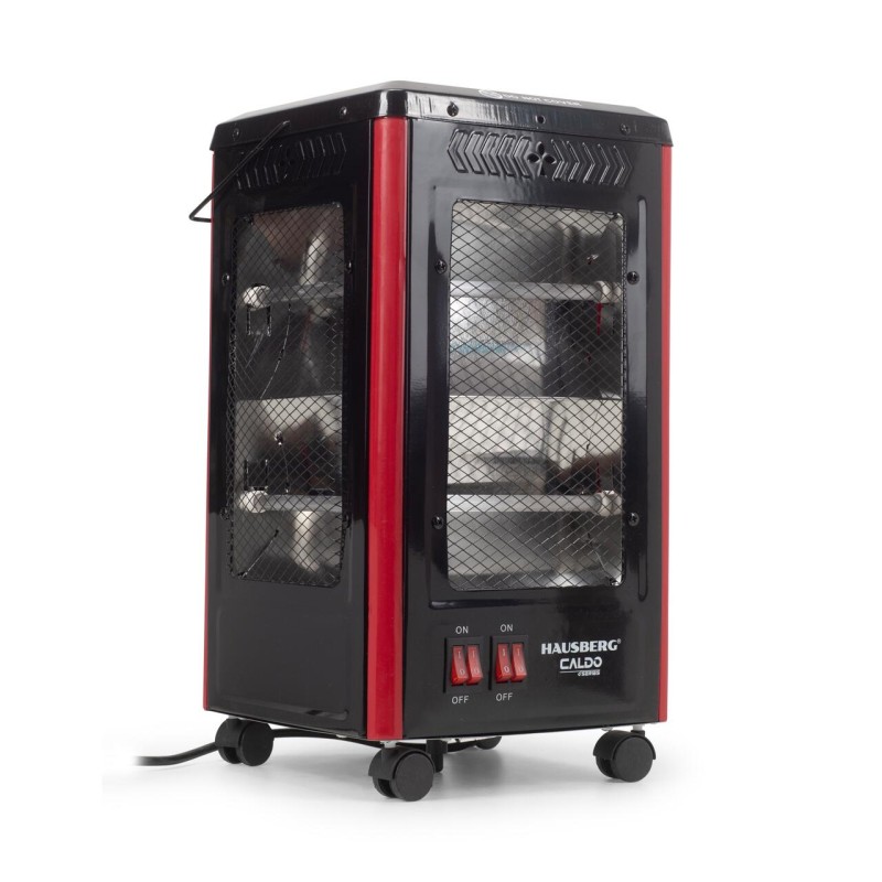 Radiator electric Hausberg HB-8802NG, 2200W, 5 niveluri de putere, incalzire in 5 directii, roti deplasare, maner pentru transport, protectie pentru rasturnare, Negru