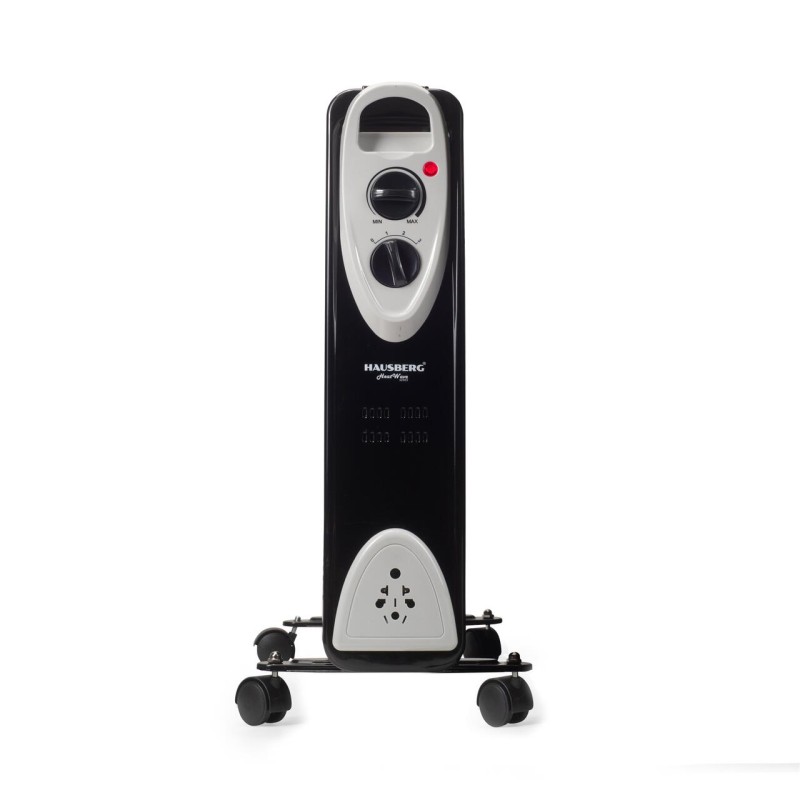 Calorifer electric Hausberg HB-8913NG, 2500 W, 13 elementi, 3 trepte de putere, Termostat reglabil, Protectie supra-incalzire, Protectie anti-rasturnare, Indicator luminos, Negru