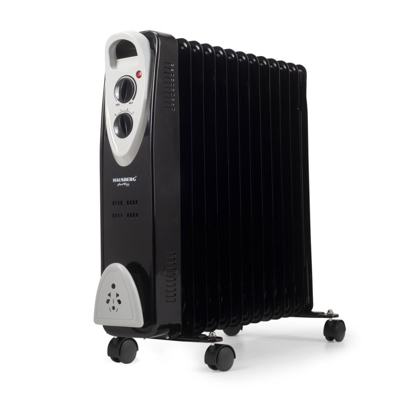 Calorifer electric Hausberg HB-8913NG, 2500 W, 13 elementi, 3 trepte de putere, Termostat reglabil, Protectie supra-incalzire, Protectie anti-rasturnare, Indicator luminos, Negru