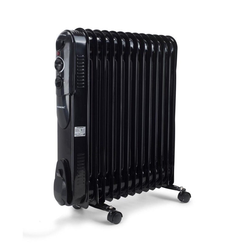 Calorifer electric cu ulei HAUSBERG HB-8935, 3 trepte, 1000-1500-2500 W, 13 elementi 110 mm x 580 mm, termostat reglabil, maner si rotite pentru o deplasare facila, indicator luminos functionare, negru