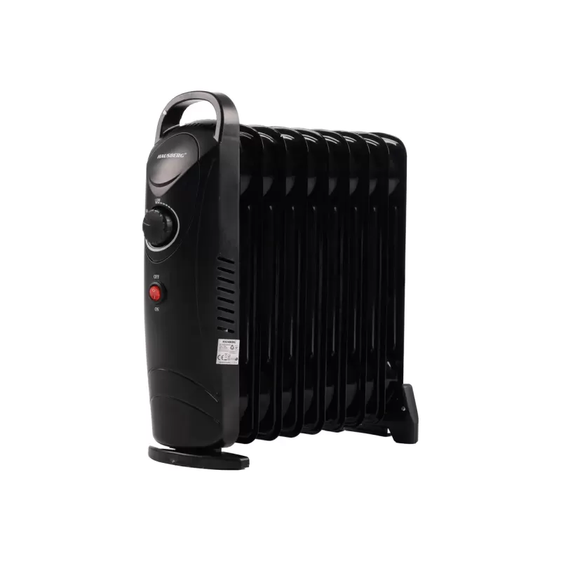 Calorifer electric cu ulei HAUSBERG HB-8945, o singura treapta de incalzire, 1000-1200 W, 9 elementi 110 mm x 330 mm, termostat reglabil, maner si rotite pentru o deplasare facila, indicator luminos functionare, negru