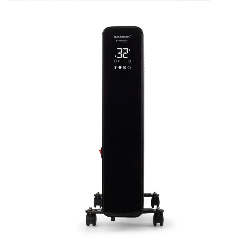 Calorifer electric Digital cu Telecomanda Hausberg HB-8950NG, 2000W, 9 elementi, 3 setari, Termostat electronic, Protectie supra-incalzire, Protectie anti-rasturnare, Negru