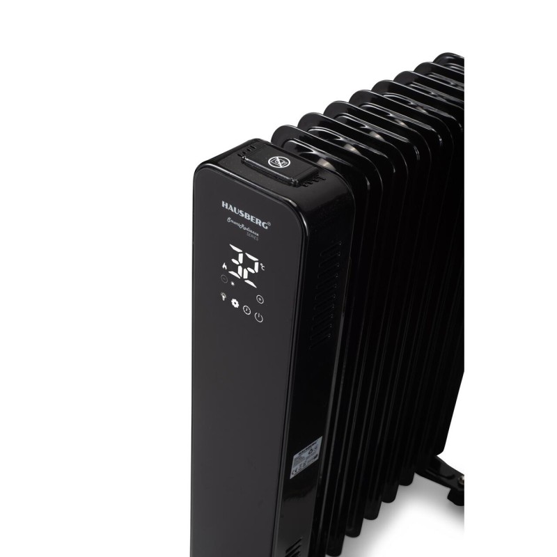 Calorifer electric Digital cu Telecomanda Hausberg HB-8950NG, 2000W, 9 elementi, 3 setari, Termostat electronic, Protectie supra-incalzire, Protectie anti-rasturnare, Negru