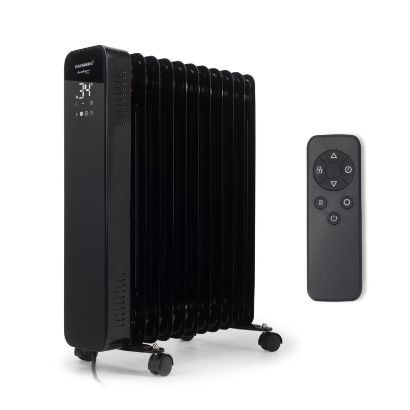 Calorifer electric Digital cu Telecomanda Hausberg HB-8955NG, 2500W, 11 elementi, 3 setari, Termostat electronic, Protectie supra-incalzire, Protectie anti-rasturnare, Negru