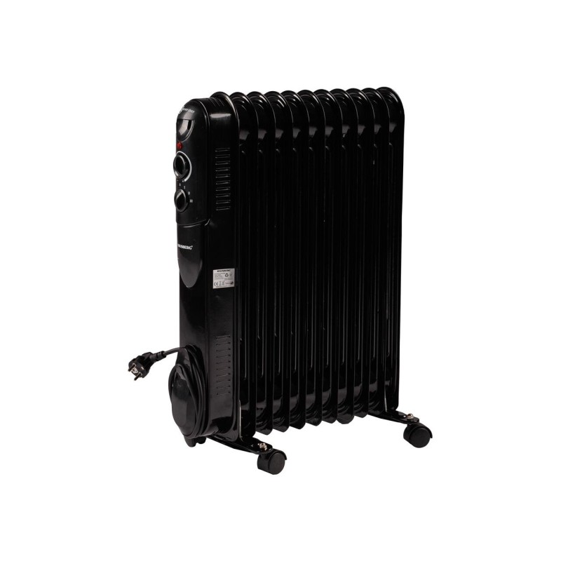 Calorifer electric cu ulei HAUSBERG HB-8925, 3 trepte, 1000-1500-2500 W, 11 elementi 110 mm x 580 mm, termostat reglabil, maner si rotite pentru o deplasare facila, indicator luminos functionare, negru