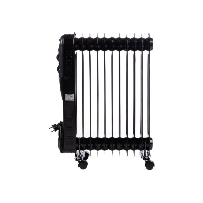 Calorifer electric cu ulei HAUSBERG HB-8925, 3 trepte, 1000-1500-2500 W, 11 elementi 110 mm x 580 mm, termostat reglabil, maner si rotite pentru o deplasare facila, indicator luminos functionare, negru