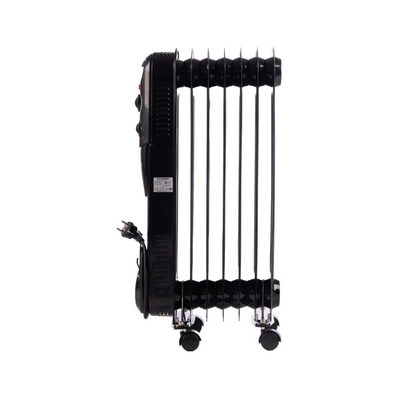 Calorifer electric cu ulei HAUSBERG HB-8905, 3 trepte, 600-900-1500 W, 7 elementi 110 mm x 580 mm, termostat reglabil, maner si rotite pentru o deplasare facila, indicator luminos functionare, negru