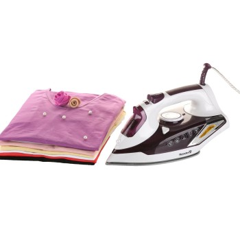 Fier de calcat Hausberg HB-7880MV, 2300W, Talpa cu invelis ceramic, rezervor apa 400ml, Alb-Mov