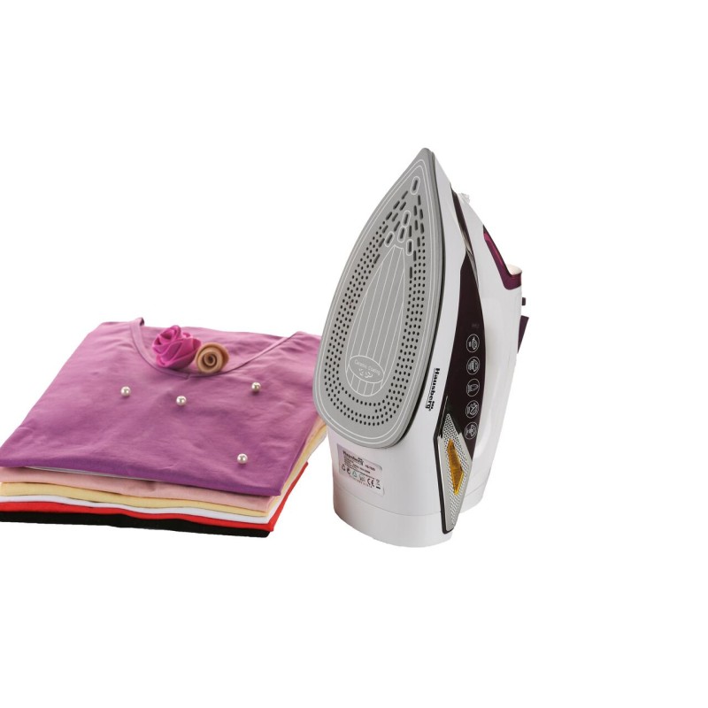 Fier de calcat Hausberg HB-7880MV, 2300W, Talpa cu invelis ceramic, rezervor apa 400ml, Alb-Mov