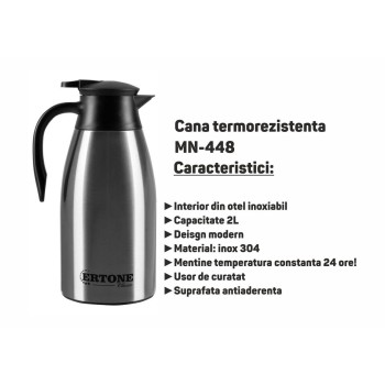 Cana termorezistenta Ertone MN-448, de 2 L, design modern, Inox